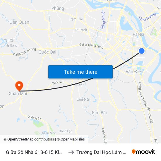 Giữa Số Nhà 613-615 Kim Ngưu to Trường Đại Học Lâm Nghiệp map