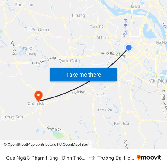 Qua Ngã 3 Phạm Hùng - Đình Thôn (Hướng Đi Phạm Văn Đồng) to Trường Đại Học Lâm Nghiệp map