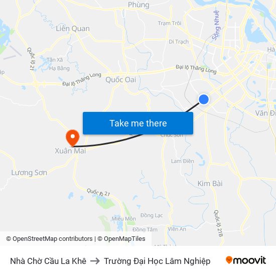 Nhà Chờ Cầu La Khê to Trường Đại Học Lâm Nghiệp map