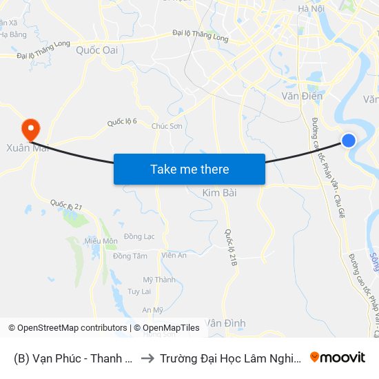 (B) Vạn Phúc - Thanh Trì to Trường Đại Học Lâm Nghiệp map