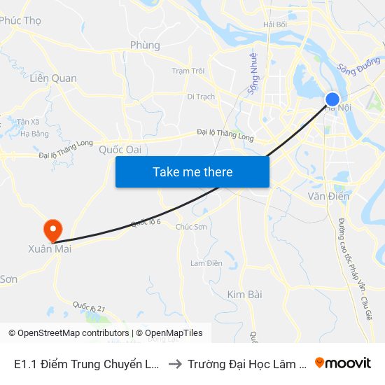 E1.1 Điểm Trung Chuyển Long Biên to Trường Đại Học Lâm Nghiệp map