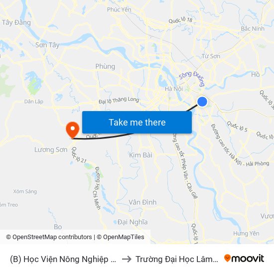 (B) Học Viện Nông Nghiệp Việt Nam to Trường Đại Học Lâm Nghiệp map