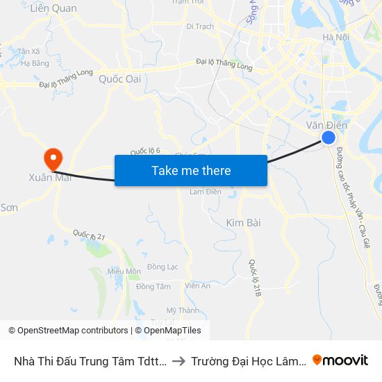 Nhà Thi Đấu Trung Tâm Tdtt Thanh Trì to Trường Đại Học Lâm Nghiệp map