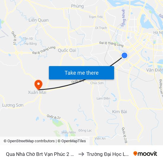 Qua Nhà Chờ Brt Vạn Phúc 2 30m (Chiều Về) to Trường Đại Học Lâm Nghiệp map