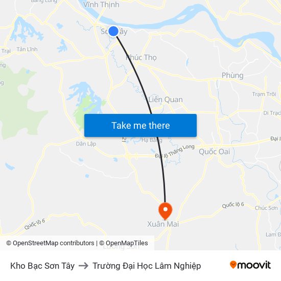 Kho Bạc Sơn Tây to Trường Đại Học Lâm Nghiệp map