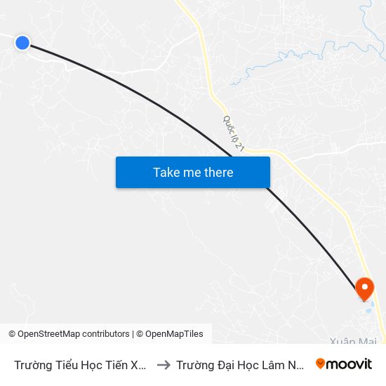 Trường Tiểu Học Tiến Xuân A to Trường Đại Học Lâm Nghiệp map