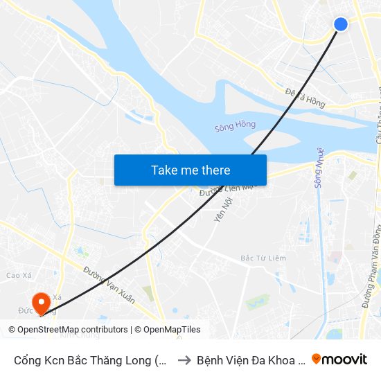 Cổng Kcn Bắc Thăng Long (Gần Cầu Vượt Bộ Hành) to Bệnh Viện Đa Khoa Huyện Hoài Đức map