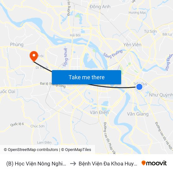 (B) Học Viện Nông Nghiệp Việt Nam to Bệnh Viện Đa Khoa Huyện Hoài Đức map