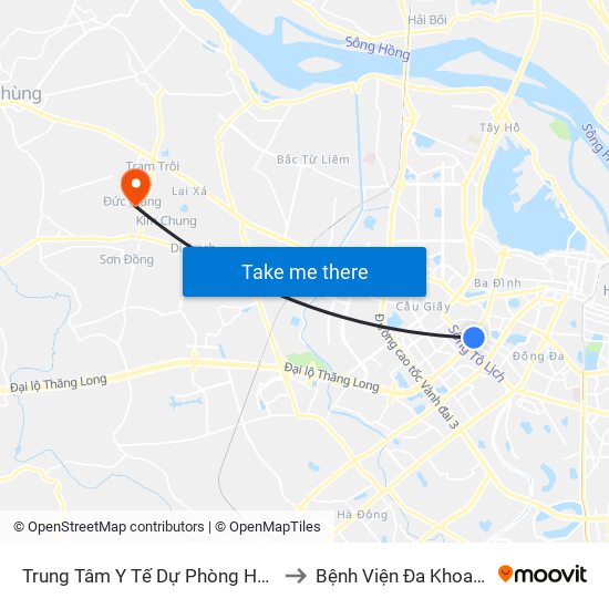 Trung Tâm Y Tế Dự Phòng Hn - 70 Nguyễn Chí Thanh to Bệnh Viện Đa Khoa Huyện Hoài Đức map