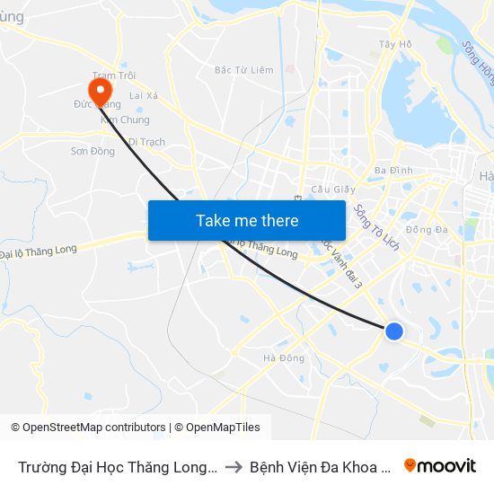 Trường Đại Học Thăng Long - Nghiêm Xuân Yêm to Bệnh Viện Đa Khoa Huyện Hoài Đức map