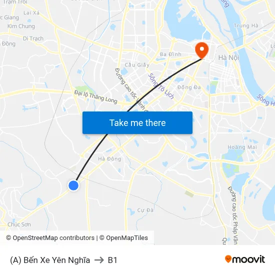 (A) Bến Xe Yên Nghĩa to B1 map