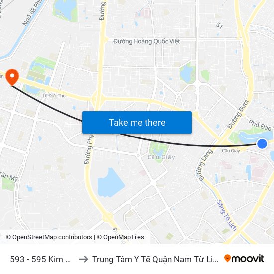 593 - 595 Kim Mã to Trung Tâm Y Tế Quận Nam Từ Liêm map