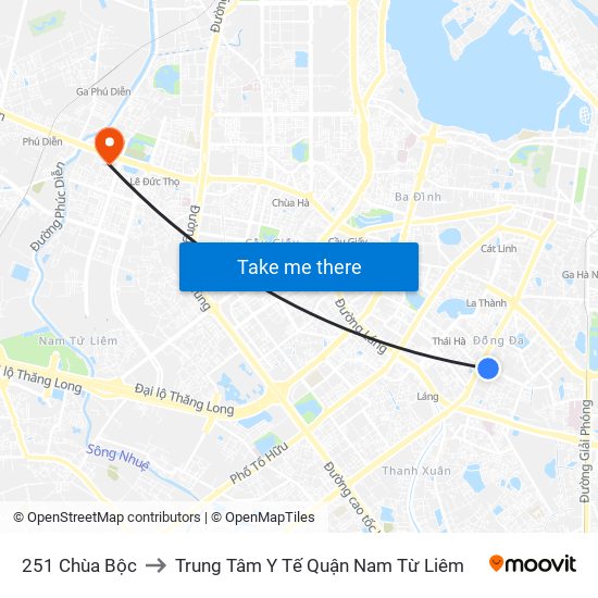 251 Chùa Bộc to Trung Tâm Y Tế Quận Nam Từ Liêm map