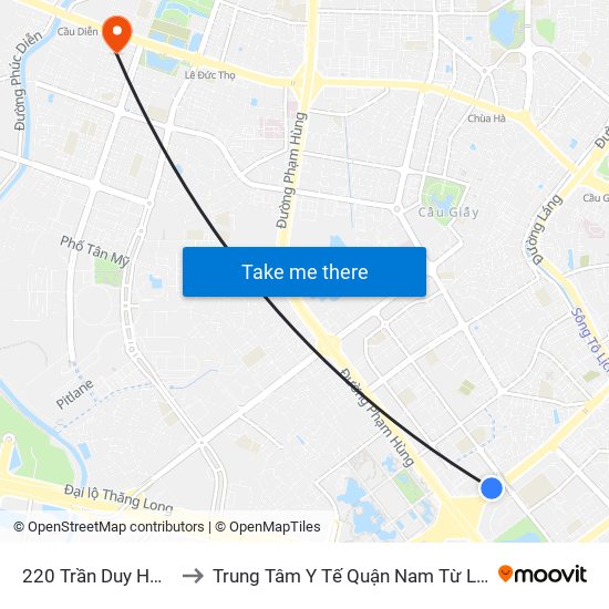 220 Trần Duy Hưng to Trung Tâm Y Tế Quận Nam Từ Liêm map