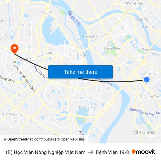 (B) Học Viện Nông Nghiệp Việt Nam to Bệnh Viện 19-8 map