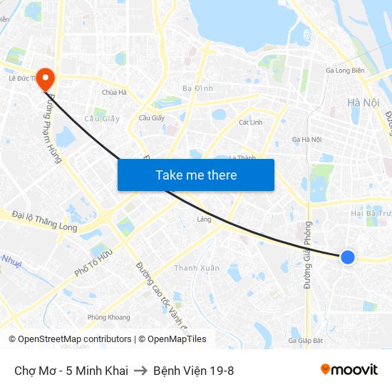 Chợ Mơ - 5 Minh Khai to Bệnh Viện 19-8 map