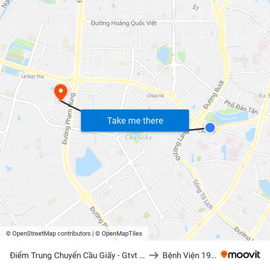 Điểm Trung Chuyển Cầu Giấy - Gtvt 02 to Bệnh Viện 19-8 map