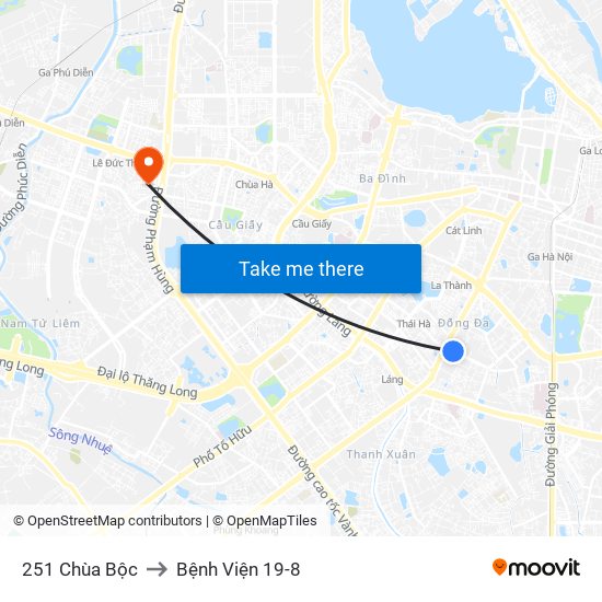 251 Chùa Bộc to Bệnh Viện 19-8 map