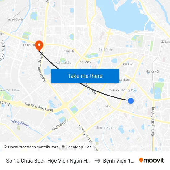 Số 10 Chùa Bộc - Học Viện Ngân Hàng to Bệnh Viện 19-8 map