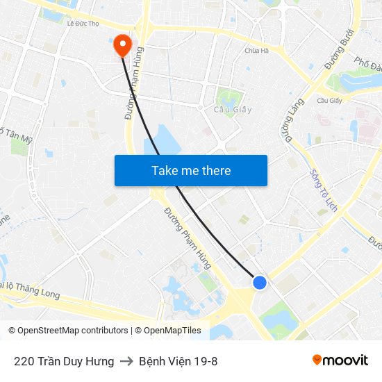 220 Trần Duy Hưng to Bệnh Viện 19-8 map