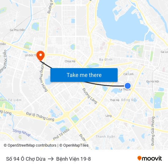 Số 94 Ô Chợ Dừa to Bệnh Viện 19-8 map