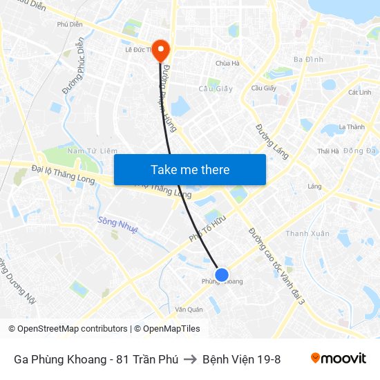 Ga Phùng Khoang - 81 Trần Phú to Bệnh Viện 19-8 map