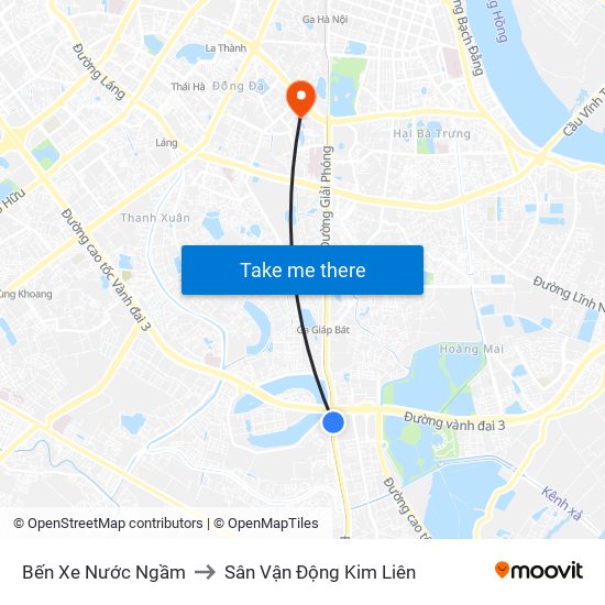 Bến Xe Nước Ngầm to Sân Vận Động Kim Liên map