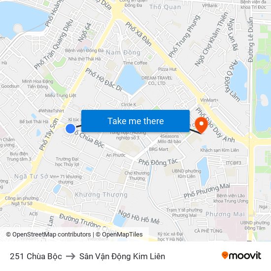 251 Chùa Bộc to Sân Vận Động Kim Liên map