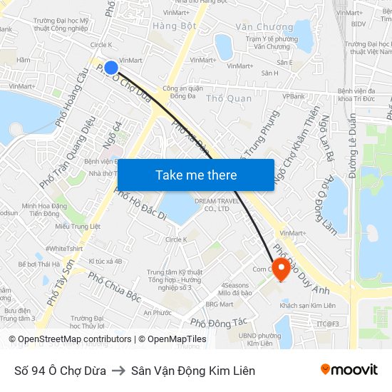 Số 94 Ô Chợ Dừa to Sân Vận Động Kim Liên map