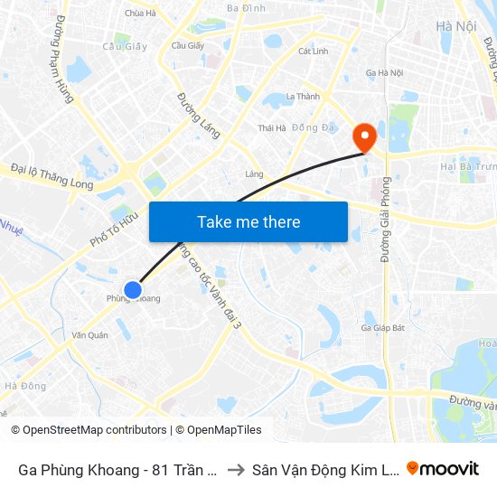 Ga Phùng Khoang - 81 Trần Phú to Sân Vận Động Kim Liên map