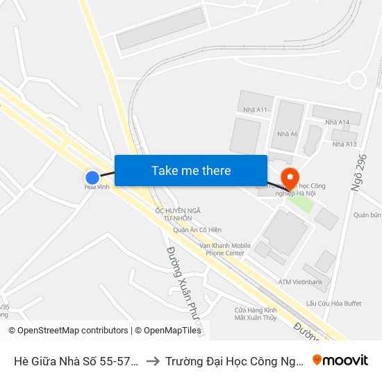 Hè Giữa Nhà Số 55-57 Phố Nhổn to Trường Đại Học Công Nghiệp Hà Nội map