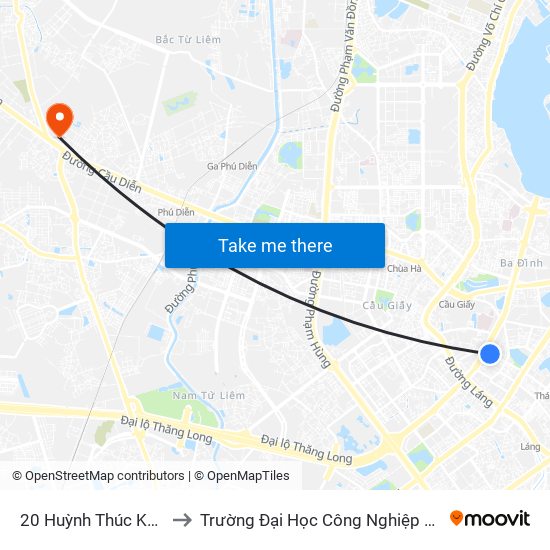 20 Huỳnh Thúc Kháng to Trường Đại Học Công Nghiệp Hà Nội map