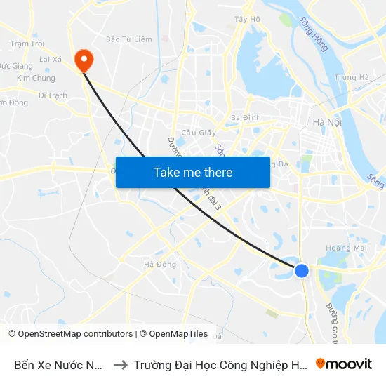 Bến Xe Nước Ngầm to Trường Đại Học Công Nghiệp Hà Nội map