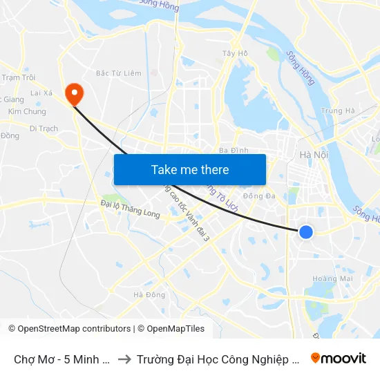 Chợ Mơ - 5 Minh Khai to Trường Đại Học Công Nghiệp Hà Nội map