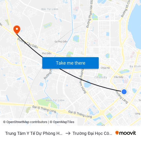 Trung Tâm Y Tế Dự Phòng Hn - 70 Nguyễn Chí Thanh to Trường Đại Học Công Nghiệp Hà Nội map