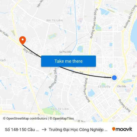 Số 148-150 Cầu Giấy to Trường Đại Học Công Nghiệp Hà Nội map