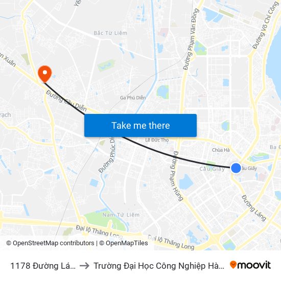 1178 Đường Láng to Trường Đại Học Công Nghiệp Hà Nội map