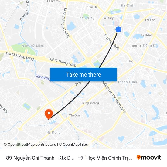 89 Nguyễn Chí Thanh - Ktx Đại Học Luật to Học Viện Chính Trị Quân Sự map