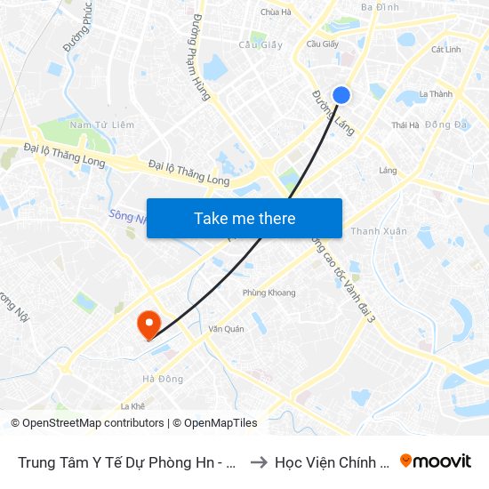 Trung Tâm Y Tế Dự Phòng Hn - 70 Nguyễn Chí Thanh to Học Viện Chính Trị Quân Sự map