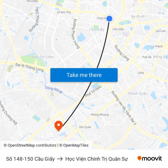 Số 148-150 Cầu Giấy to Học Viện Chính Trị Quân Sự map