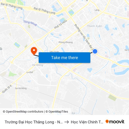 Trường Đại Học Thăng Long - Nghiêm Xuân Yêm to Học Viện Chính Trị Quân Sự map