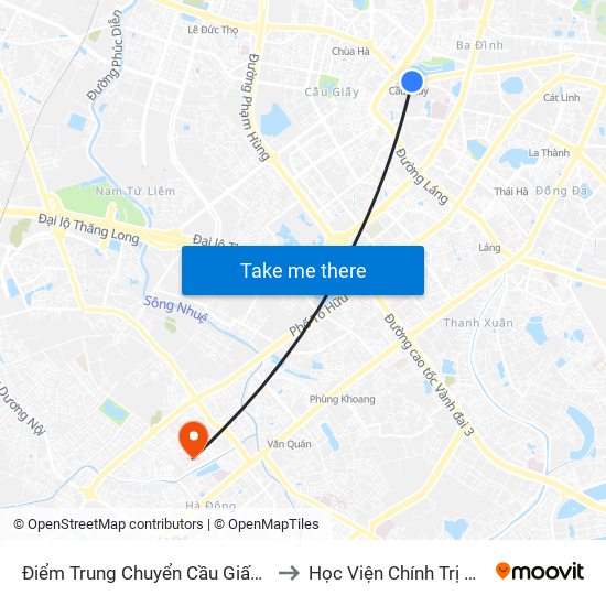 Điểm Trung Chuyển Cầu Giấy - Gtvt 02 to Học Viện Chính Trị Quân Sự map