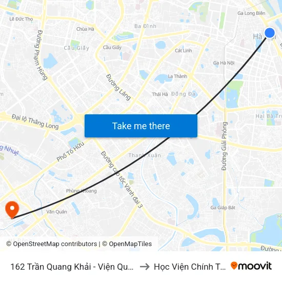 162 Trần Quang Khải - Viện Quy Hoạch Thủy Lợi to Học Viện Chính Trị Quân Sự map