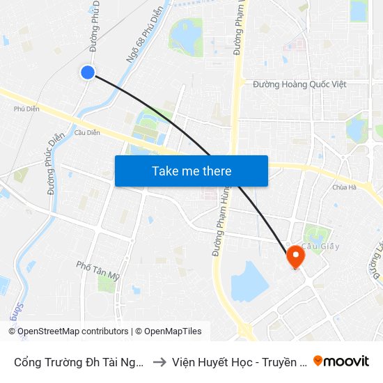 Cổng Trường Đh Tài Nguyên Môi Trường to Viện Huyết Học - Truyền Máu Trung Ương map