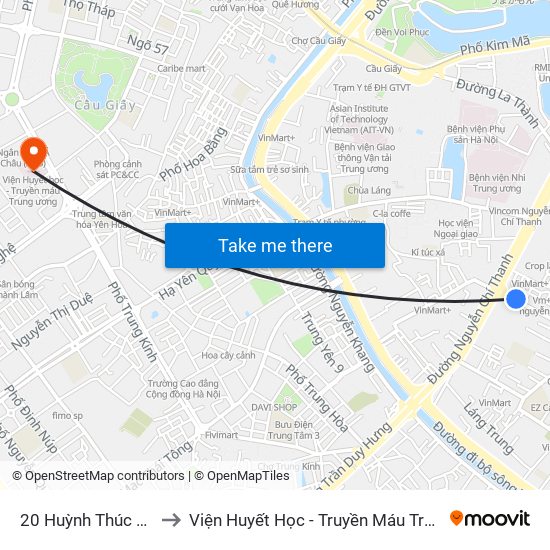20 Huỳnh Thúc Kháng to Viện Huyết Học - Truyền Máu Trung Ương map