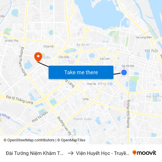 Đài Tưởng Niệm Khâm Thiên - 45 Khâm Thiên to Viện Huyết Học - Truyền Máu Trung Ương map