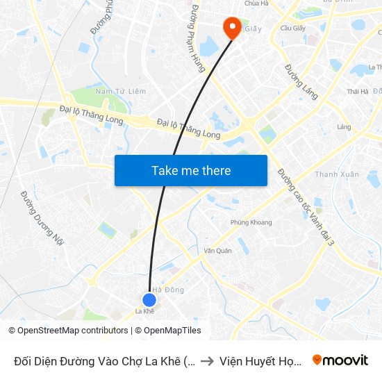 Đối Diện Đường Vào Chợ La Khê (Qua Ga Metro La Khê) - 405 Quang Trung (Hà Đông) to Viện Huyết Học - Truyền Máu Trung Ương map