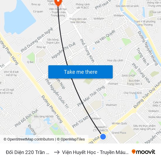 Đối Diện 220 Trần Duy Hưng to Viện Huyết Học - Truyền Máu Trung Ương map
