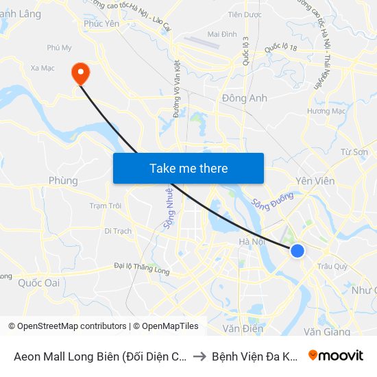 Aeon Mall Long Biên (Đối Diện Cột Điện T4a/2a-B Đường Cổ Linh) to Bệnh Viện Đa Khoa Huyện Mê Linh map