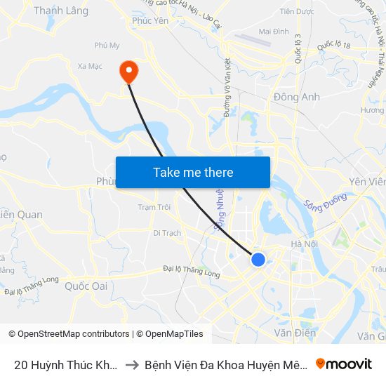 20 Huỳnh Thúc Kháng to Bệnh Viện Đa Khoa Huyện Mê Linh map
